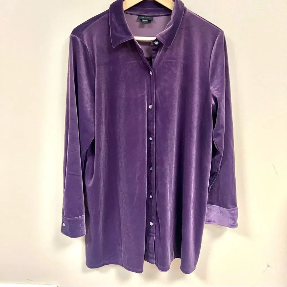 J Jill purple velvet Button-Up Shirt L P